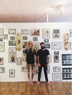 roseyjones:  casually chilling in front of a wall with all our art on it for our tattoo lifestyle expo 🙈 ❤️ eeeeek