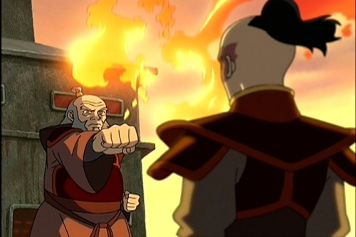 royaltealovingkookiness: The first training of Zuko we see, Iroh shoots a fireball right into Zuko&r