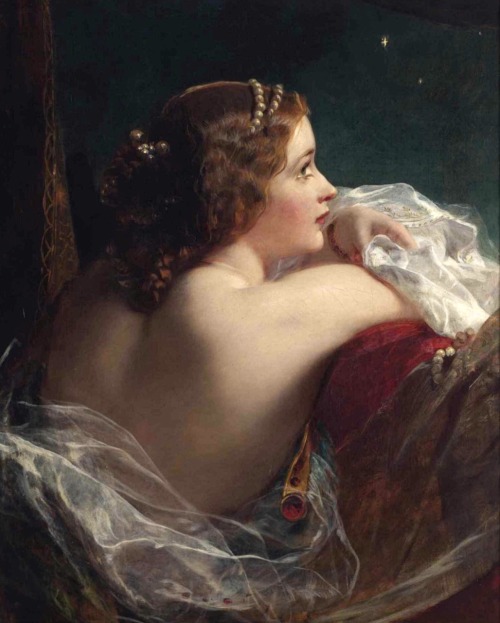 The Moonlit Beauty.Oil on Canvas.76.3 x 63.4 cm. (29.92 x 24.80 in.)Art by James Sant.(1820-1916).
