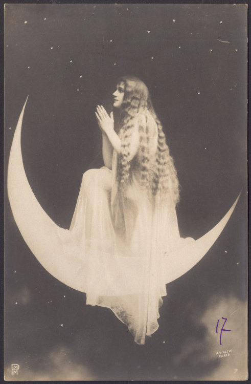 boughtyoursoul: Moon Priestess at Prayer (Surrealistic French Postcard by Arjalew) (circa 1900)  &he