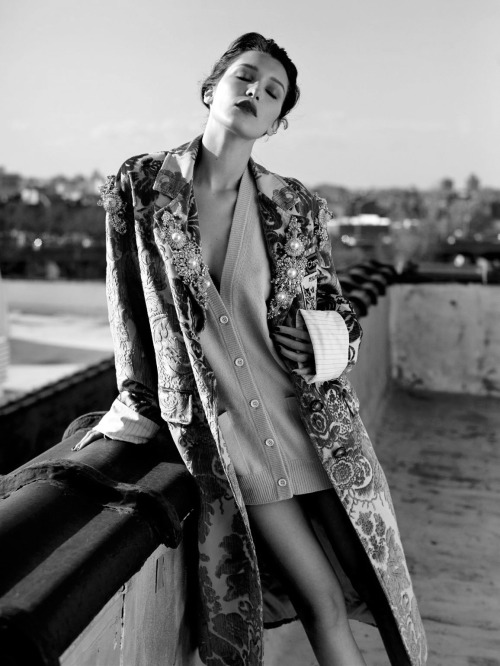 silverlininglookbook:  vogue-at-heart:  Bella Hadid in “Ciao, Bella” for Harper’s Bazaar Russia, October 2016 Photographed by Mathieu Cesar  B&W fashion blog www.silverlininglookbook.tumblr.com  