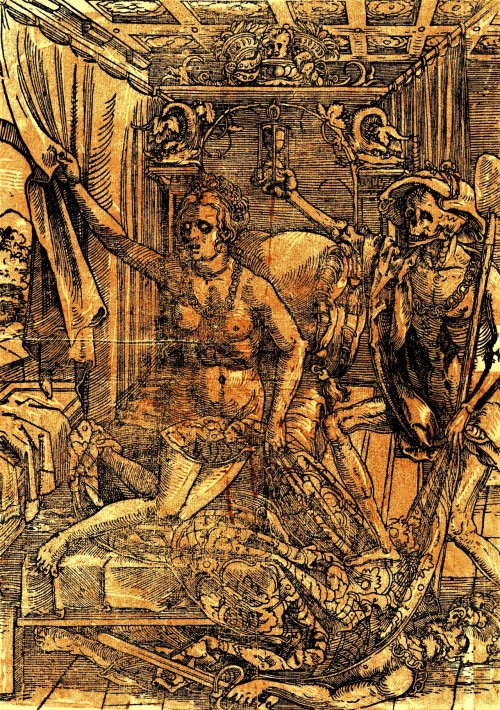 Death and the Courtesan (1522-1550 / Color woodcut) - After Sebald Beham