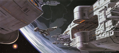 fuckyeahspaceship:Beautiful Star Wars, Episode I spaceship concept art by brilliant Doug Chiang.