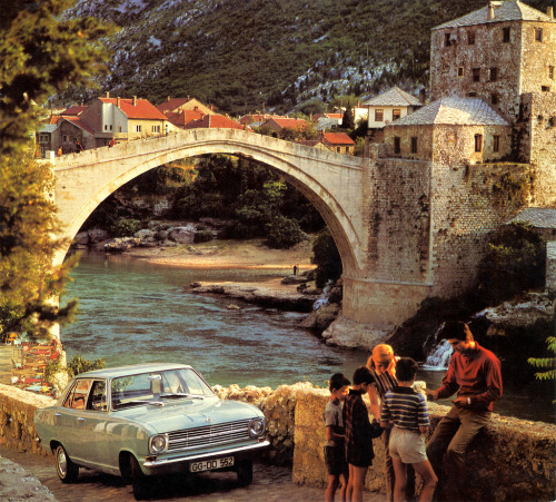 mangodebango:Opel Car Calendar, Kadett, Mostar Bridge, Bosnia-Herzigovina, 1970.