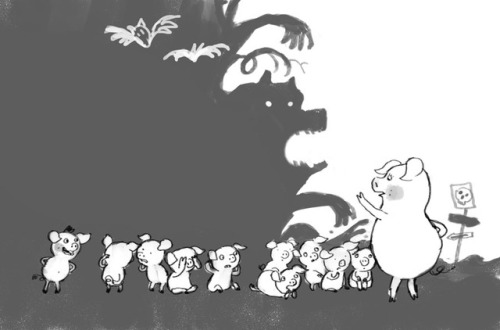 The next scene from the book. Mother Pig teaches the kids about the danger in the woods.