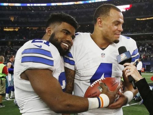 jerseyguysexposed2:  bosetop:  xemsays:  xemsays:  they are so cute together, arent they? BROMANCE between Ezekiel Elliott & Dak Prescott   points  Lmaoo I really love tumblr they really dropped that pic like bloop