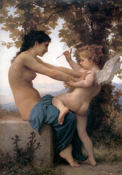 allthepainting:  Young Girl Defending herself against Cupid, Artist: Bouguereau,  Academic Classicism, painting reproductions 