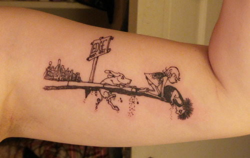 fuckyeahtattoos: “Where the Sidewalk Ends” fine-line illustration tattooed by Leah Williams (on the 