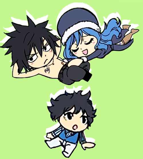 Cute chibi Gruvia family from 100YQ Chapter 100 Color Spread ❄️