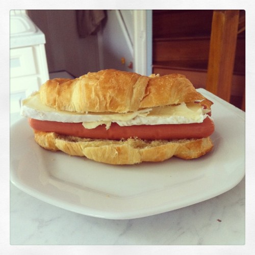 This monstrosity is a hot dog and brie croissant. I had these things in my cupboard so now this exis