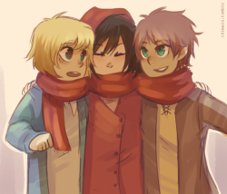   Anonymous asked you: May I suggest some Mikasa, Eren and Armin being cute friends together? ^.^  okk uvu 