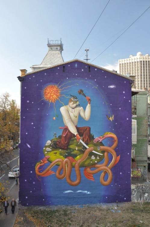 crossconnectmag:  Interesni Kazki is Aleksei Bordusov and Vladimir Manzhos, a duo from the Ukraine who also go by their respective aliases AEC and WAONE. They were the precursors of the graffiti movement in the East European countries and have painted