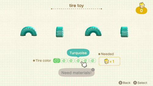 Item: tire toy# of customizations: 6Customization names: black, red, yellow, turquoise, blue, whiteC