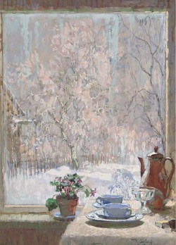 poboh:  Coffee By The Window, 1945, Konstantin Ivanovich Gorbatov. Russian (1876 - 1945) 