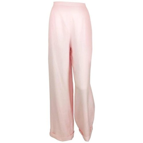 Preowned Chanel Pale Pink Linen Wide Flared Leg High-waisted Trousers/pants - 1990s ❤ liked on Polyv