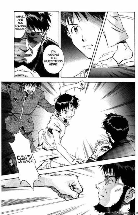 dramatic-aoba:  Friendly reminder that manga!Shinji tried to punch Gendo in the face. Chapter 41 