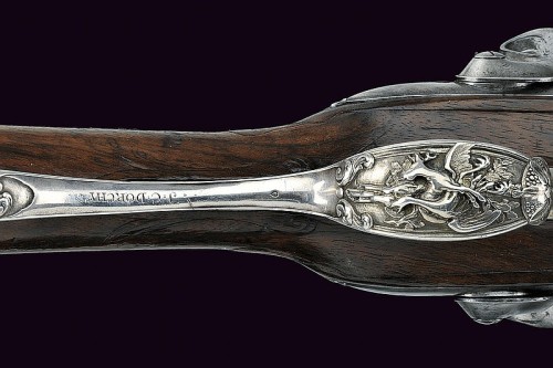 peashooter85:  An ornate silver mounted double barrel flintlock rifle signed Charles Simon.  Charles Simon was the master gunsmith for King Louis XVI from 1765 to 1796.