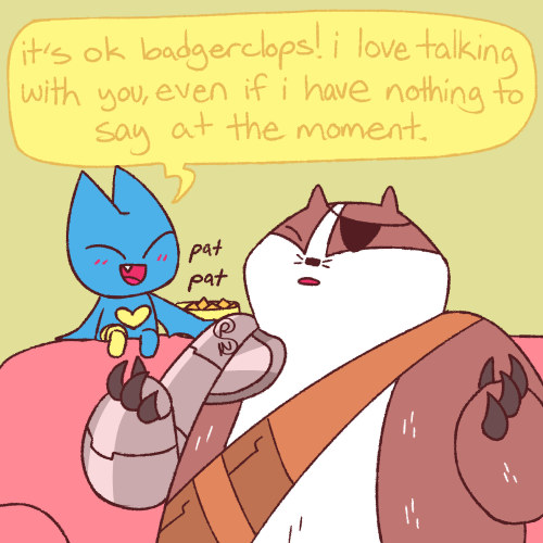 shapeshiftinterest:adorabat and badgerclops hanging out just talkin and eating chips and being whole