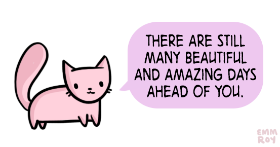 positivedoodles:  [image description: drawing of a pastel pink cat saying “There