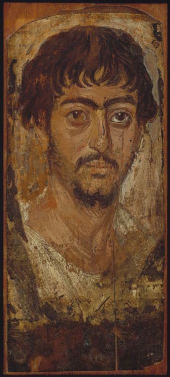 whenasinsilks:Funerary portrait of a man, encaustic paint on panel, c. 170 AD, Egyptian. \Museum of 