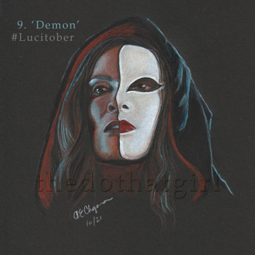 Lucitober 2021 Prompt 9  - Demon Pencils on black pastel paperAlternate Universe Mazikeen from 