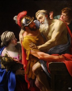 hadrian6:  Aeneas and his father fleeing Troy. 1635. Simon Vouet. French. 1590-1649. oil on canvas. http://hadrian6.tumblr.com 
