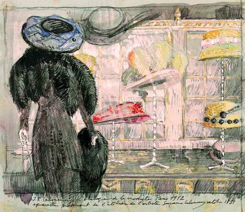 Femme devant la vitrine, The Milliner’s  -   Jean Émile Laboureur , 1912French  1877-1943Gouache