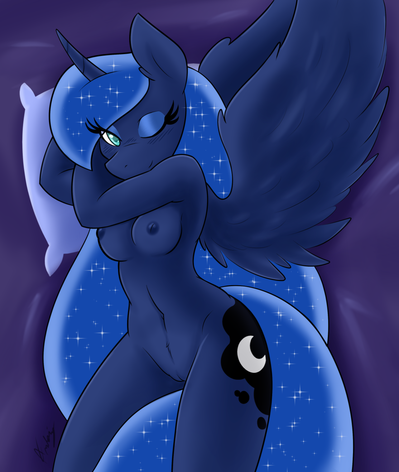 needs-more-butts:  I had a fun idea for a sleepy Luna on her bed, maybe slightly