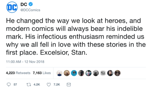 cptsteven:DC’s words about the legend -Excelsior, Stan Lee. Thank You for everything.