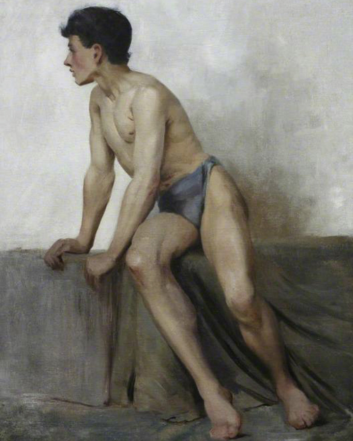 gayartists:Seated Study (1877), Henry Scott Tuke (1858–1929)