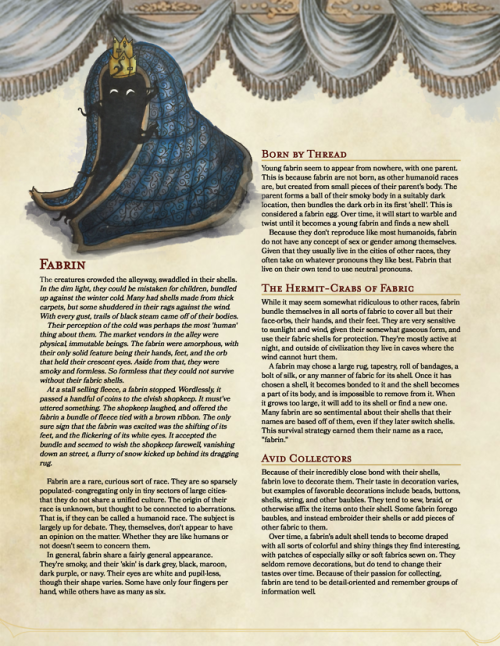 basalt-dnd:The first draft of Fabrin, a race of amorphous fabric-shelled creatures. The artwork of t