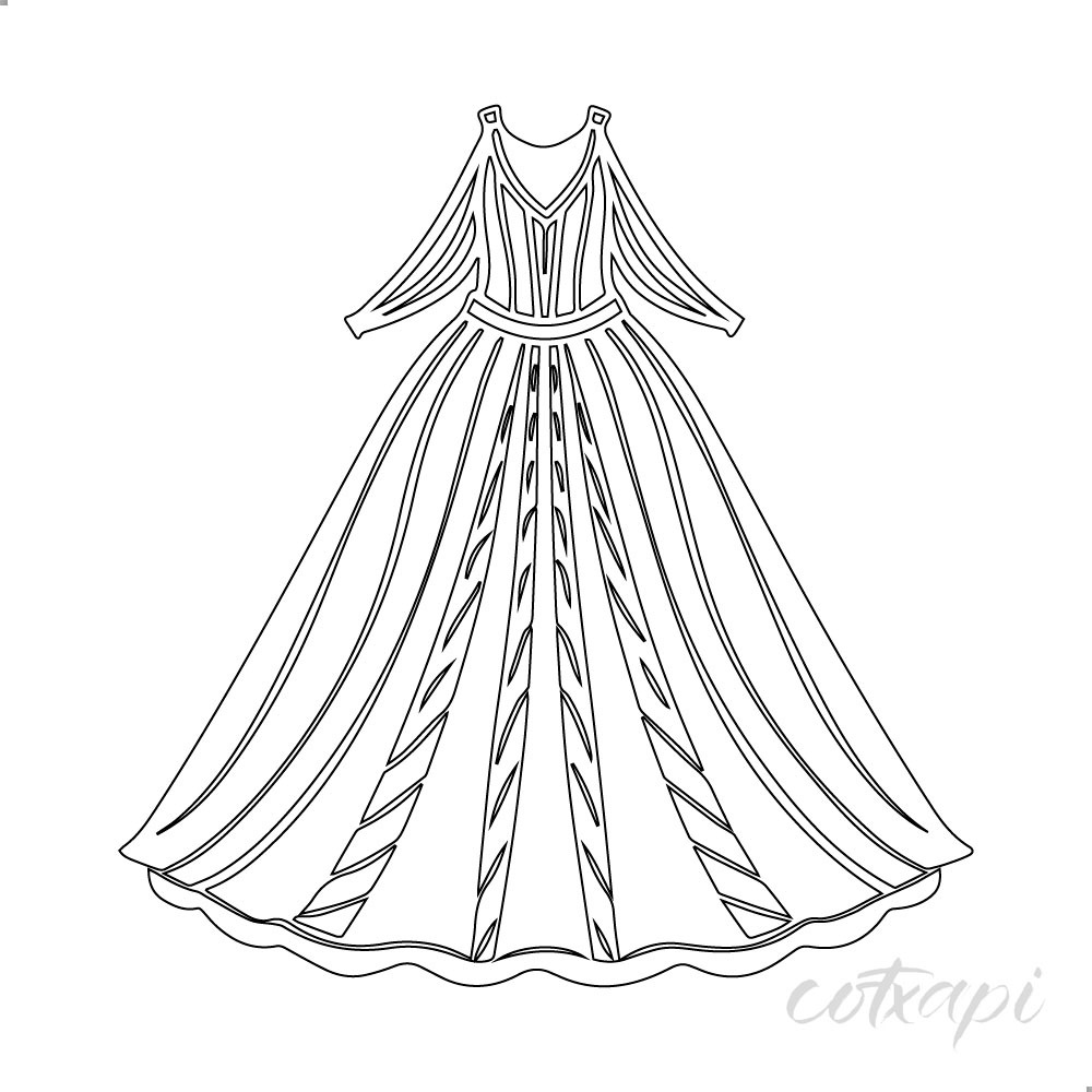 Girl Woman Ladies Dress Design Fashion Clothing Icon Set in Vector Dress Illustration Outline Art