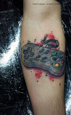 gamerink:  Watercolor SNES gamepad tattoo