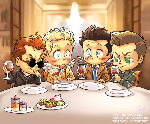 Suptober 2021 day 10: Crossover!Just imagining a SPN + Good Omens dinner&hellip; 