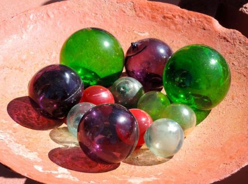 Blown Glasss Balls in Red Clay Bowl, Talesin West, Scottsdale,Arizona, 2014.