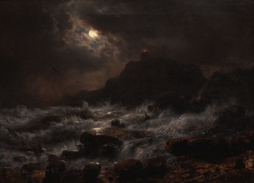 trulyvincent:Norwegian Coast by MoonlightAndreas Achenbach - 1848