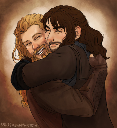 spader7:  collab with darling nightmarenosh  where i did happy fili and she did snuggable kili<3 so much fun and jfc i want them to hug all the time forever uwu 
