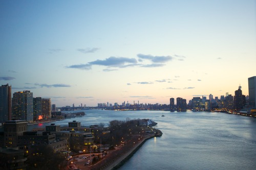 NYC street lights & sunset