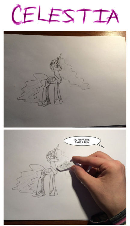 fluttershyponders:  davodinfo:  askmushroom:  Воскресный IRL комикс. Celestia vs the kot.  oh sun goddess this made my day  *polite snicker*  OMG this is terriffic XD