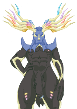 ppmaqero:   Have a … horny… Xerneas…  ( PFFFFFF, get it ? cuz he has a boner, but also all those fucking horns! which btw took most of the time for making this entire pic, ha ha ha… i`m so funny ) 