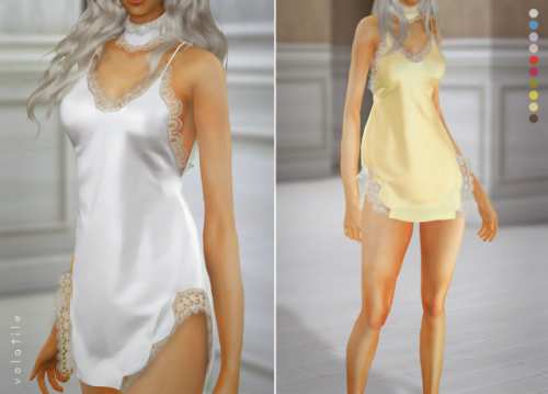 volatile-sims:  ★ Alma Dress + Choker ★  Cute satin dress with maching choker, both with white 