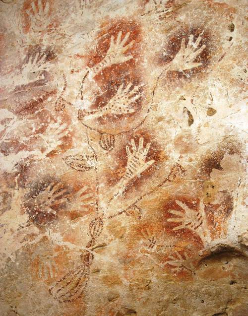 museum-of-artifacts:Hand-stencil rock art from Gua Tewet, Borneo, thought to be over 10,000 years ol