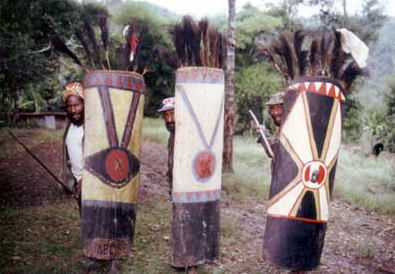 rgfellows:  So, in my art history class today, my professor was talking about something that is so fuckin awesome. These are warrior shields from the Wahgi people of Papua New Guinea. The warriors paint them with imagery meant to symbolize animals who