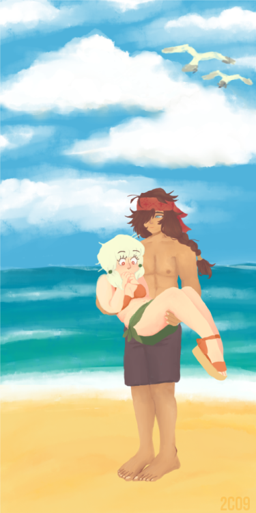 a commission i did for my bestie @shiho of barrett/dorothy from rune factory 2! i do a beach drawing