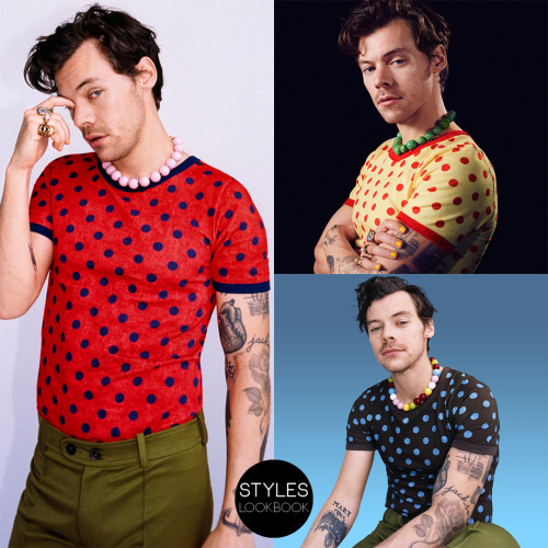 In these As It Was promo pictures, Harry is wearing custom Eliou necklaces and custom Gucci polka do