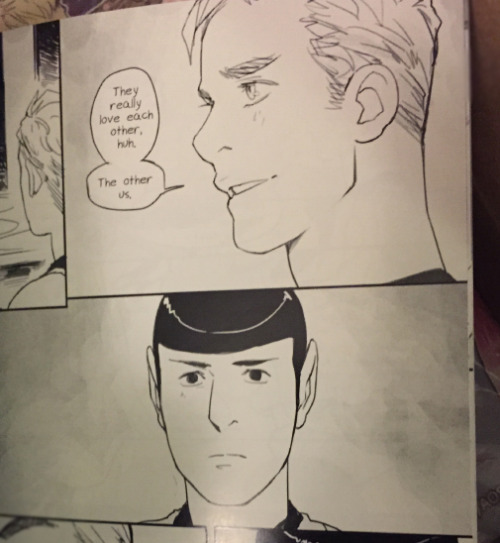 They’re here :)))) I’ll have copies of this book at Fanime this month and AX in July!!Info: The book is a 40 page black and white comic; the pairings are TOS Spirk and AOS Spirk, with a little bit of (nearly not quite) platonic swapping >wo There