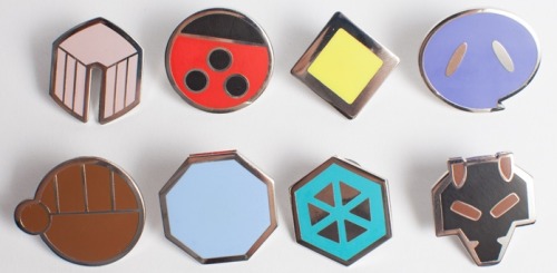 gamerfashion101:  Generation 1-5 Gym Badges (Pins) Each set of 8 sells for 24.99 Purchase Here!  Purchased a set of the Kanto badges not too long ago. they are awesome!!!