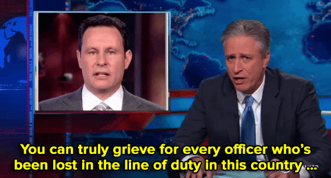 micdotcom:  Jon Stewart’s words about police brutality and officer deaths from two years ago are now more relevant than ever. It’s no surprise his quote is going viral again, especially after one OITNB star tweeted it early this morning.