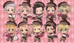 tokyo-daaaamn-ji-gang:VALENTINES CHIBI MERCH!!!!!!!! THEY’RE MAKING CHOCOLATES NOW?????? (So much to unpack here, half on them licking their lips, Chifuyu’s cat shaped box, Rindou’s genuine smile)Tokyo revengers x Princess cafe 