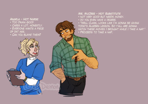 pigdemonart:  It’s the Overwatch High School AU thing. Like I said before, I’ve seen drabbles and fanart of characters as students, so I tried a different take where they keep their ages and are staff members instead. Thanks to everyone who sent